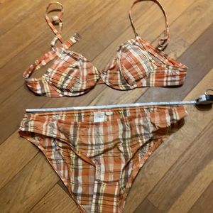 Ann Taylor Loft rust/brown plaid bikini M/L